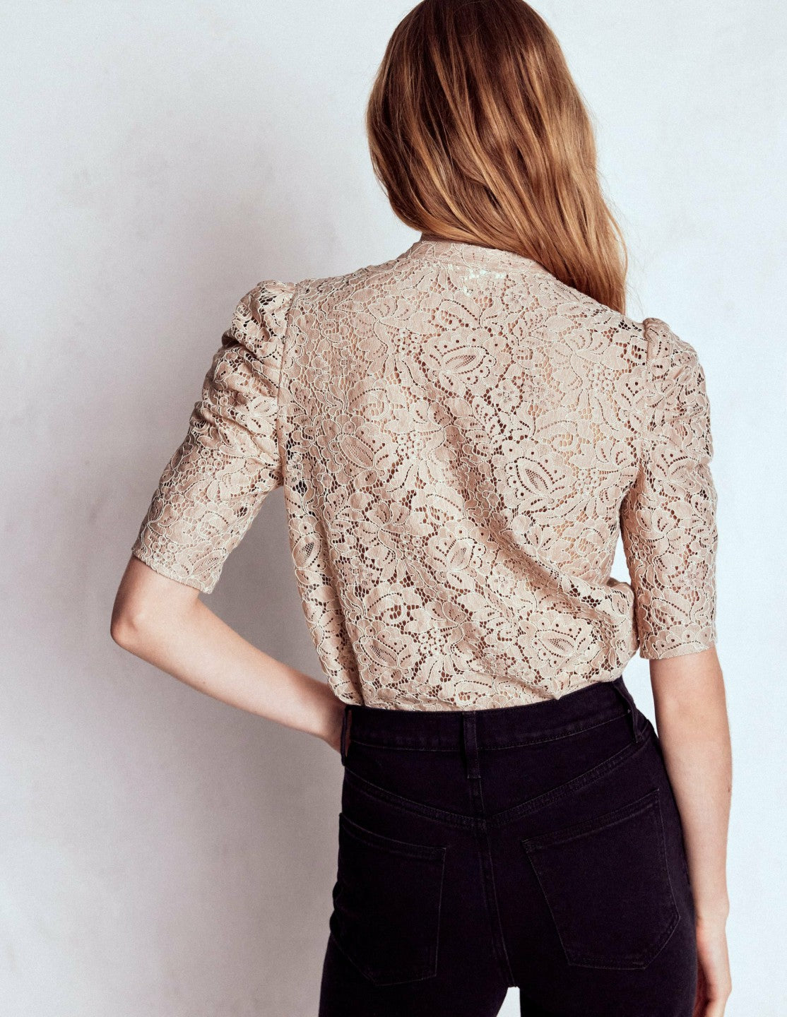 Lace Mutton Sleeve Top-Heather Rose / Boden