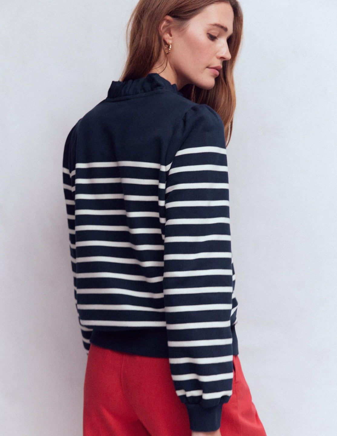 Half-Zip Frill Sweatshirt-Placement Stripe / Boden Sale