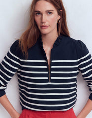 Half-Zip Frill Sweatshirt-Placement Stripe / Boden Sale