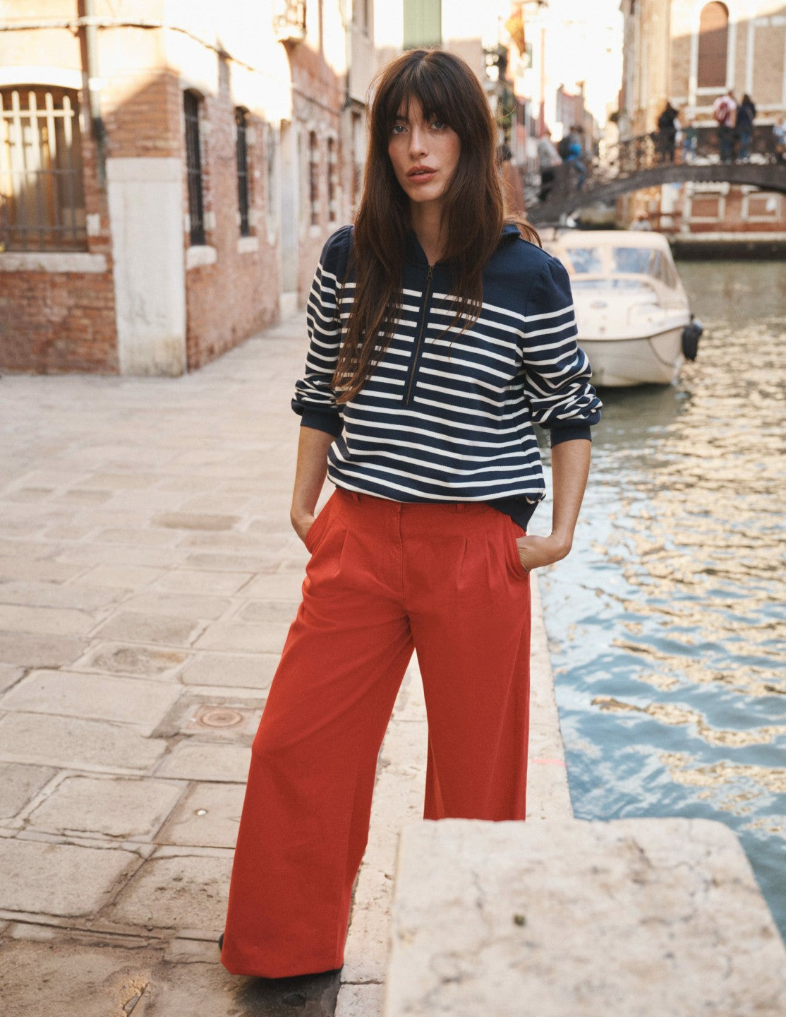 Half-Zip Frill Sweatshirt-Placement Stripe / Boden Sale