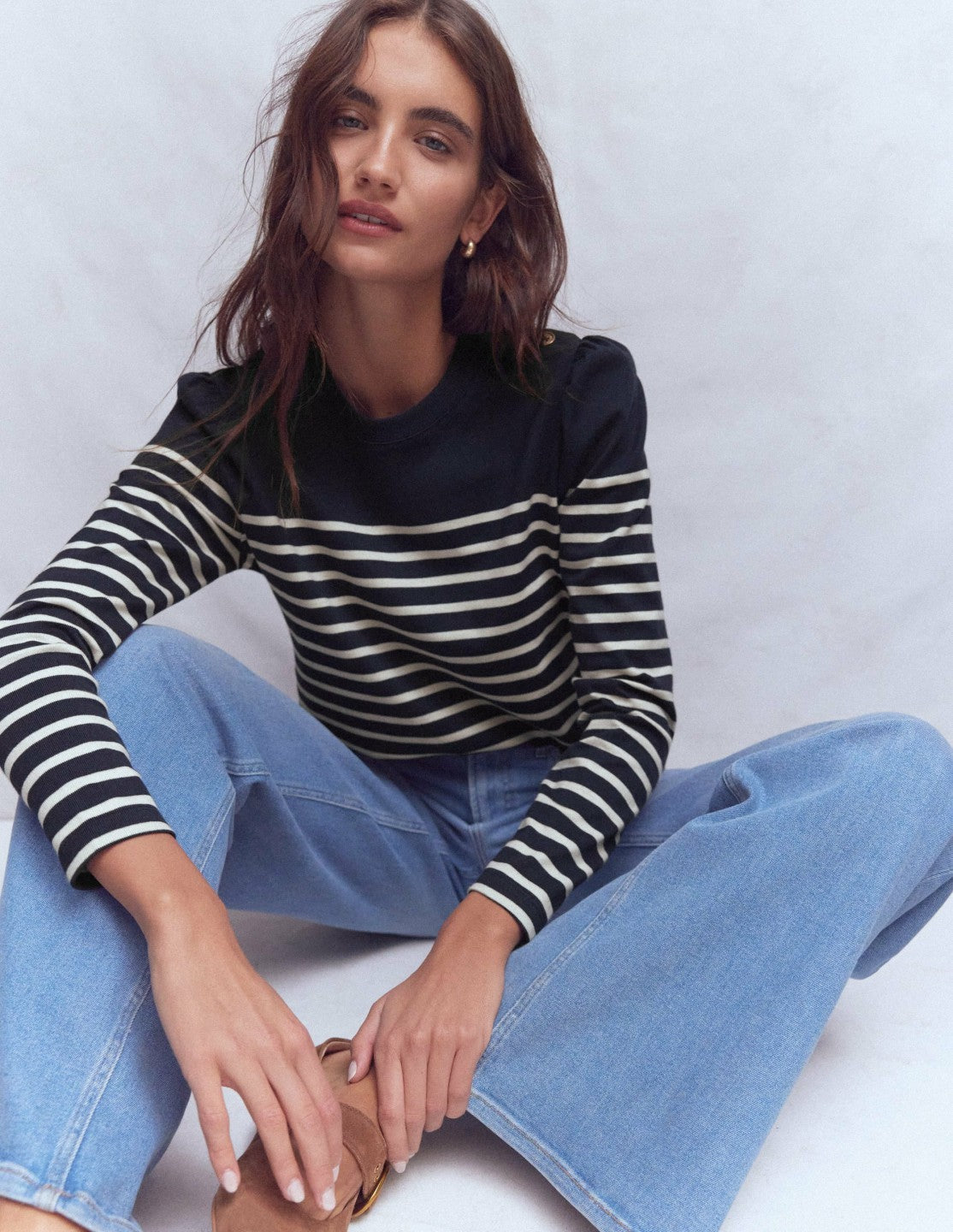 Button Shoulder Mariner-Navy and Ivory Stripe / Boden Outlet