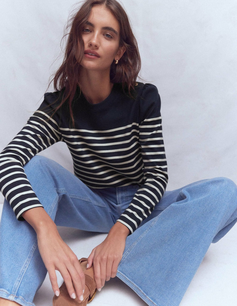 Button Shoulder Mariner-Navy and Ivory Stripe / Boden Outlet
