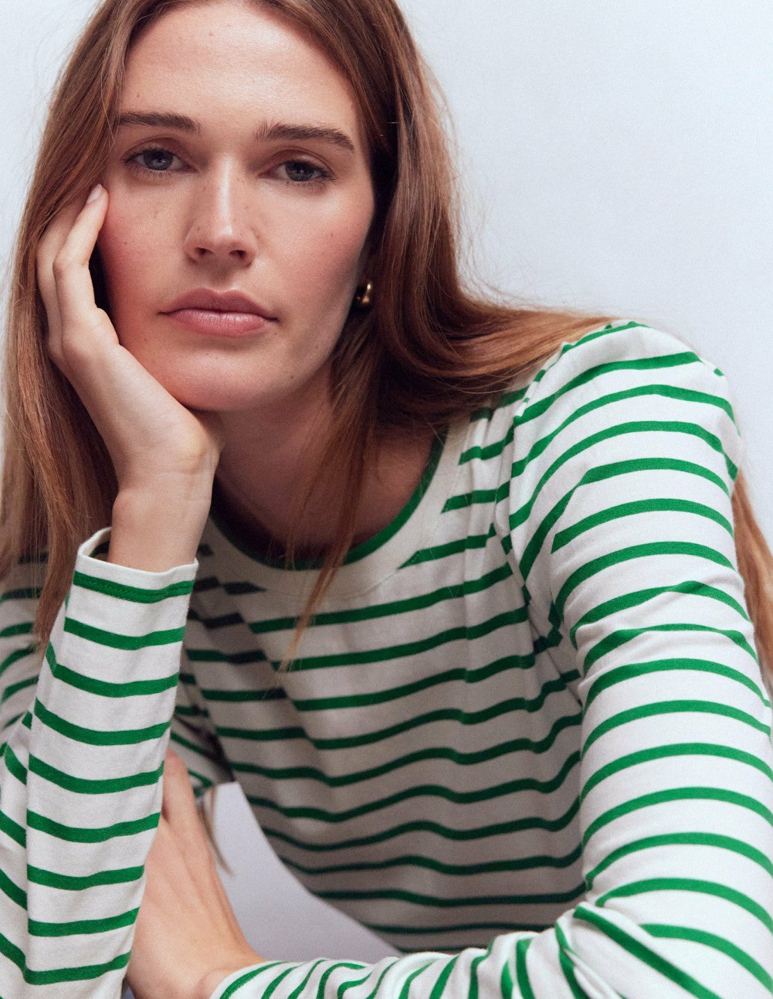 Pleat Sleeve Stripe Top-Jewel Green and Ivory Stripe / Boden Discount