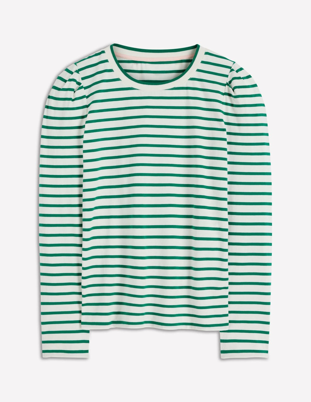 Pleat Sleeve Stripe Top-Jewel Green and Ivory Stripe / Boden Discount