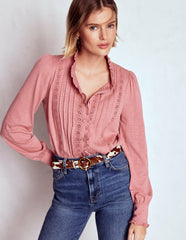 Lace Detail Jersey Shirt-Vintage Rose / Boden us