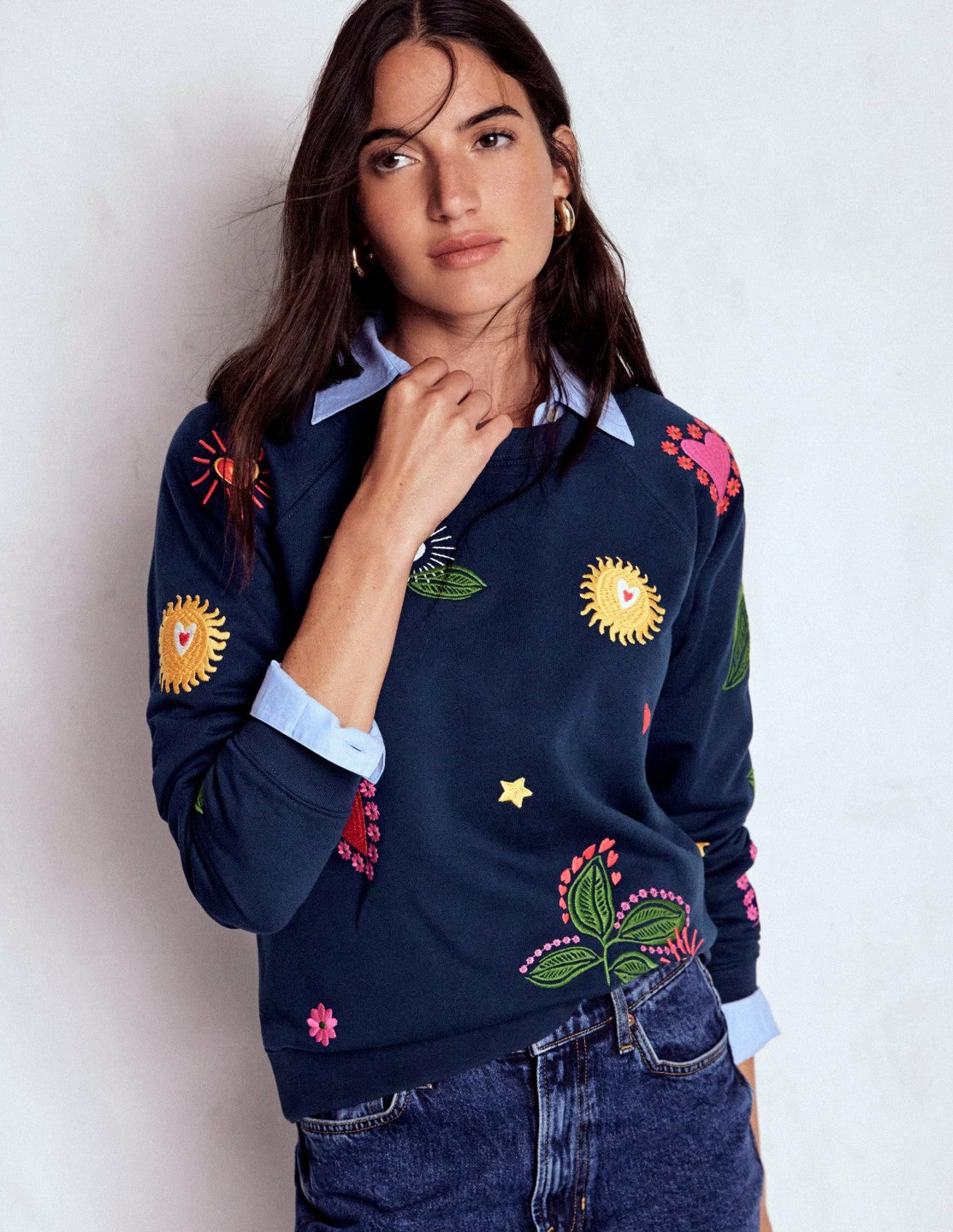 Rosa Embroidered Sweatshirt-Navy, Multi Embroidery / Boden