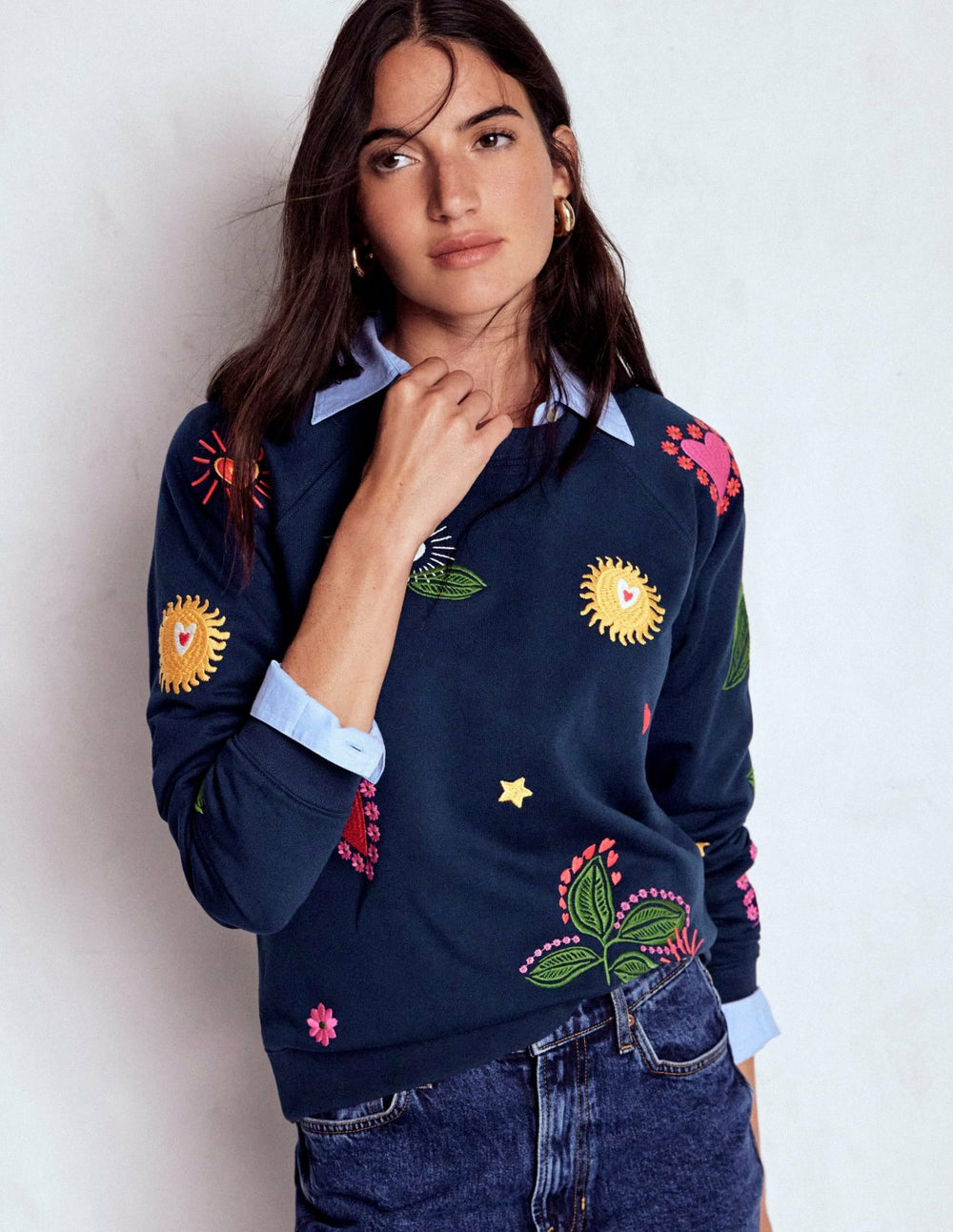 Rosa Embroidered Sweatshirt-Navy, Multi Embroidery / Boden