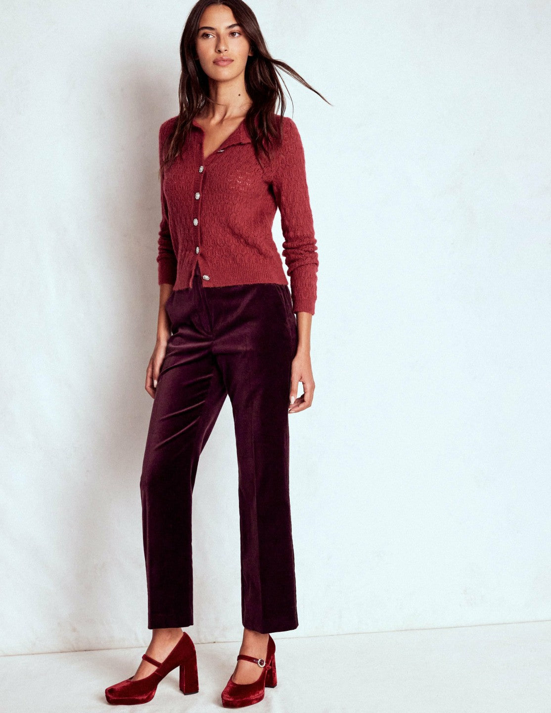 Canonbury Velvet Pants-Dark Cherry / Boden On sale