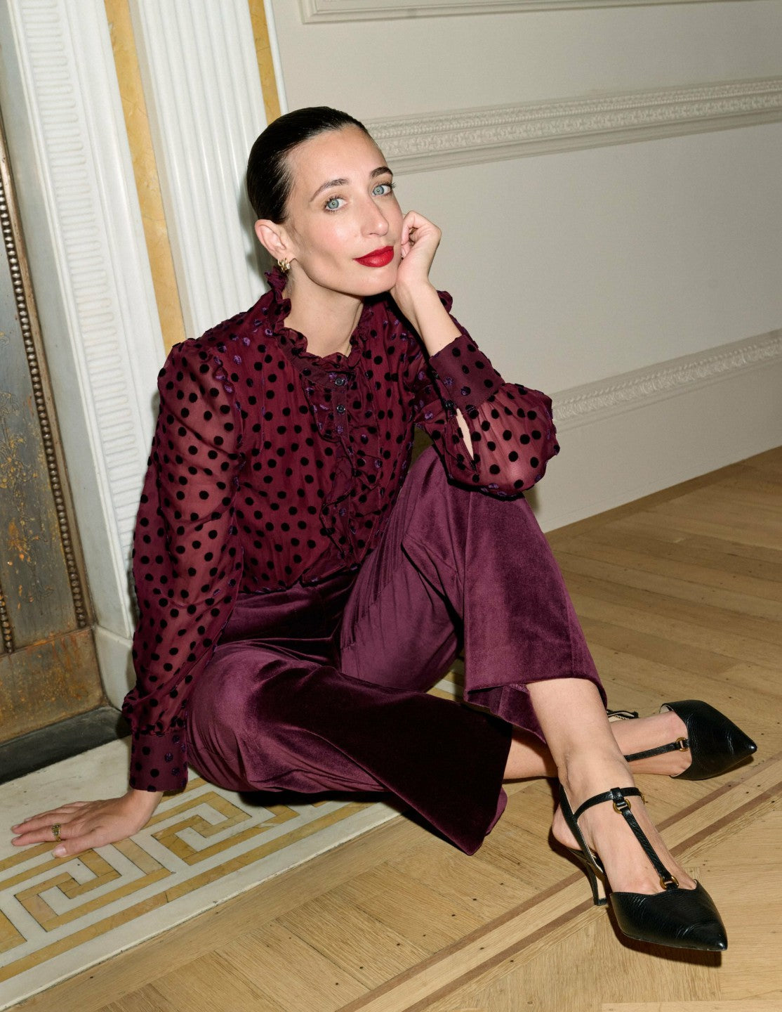 Canonbury Velvet Pants-Dark Cherry / Boden On sale