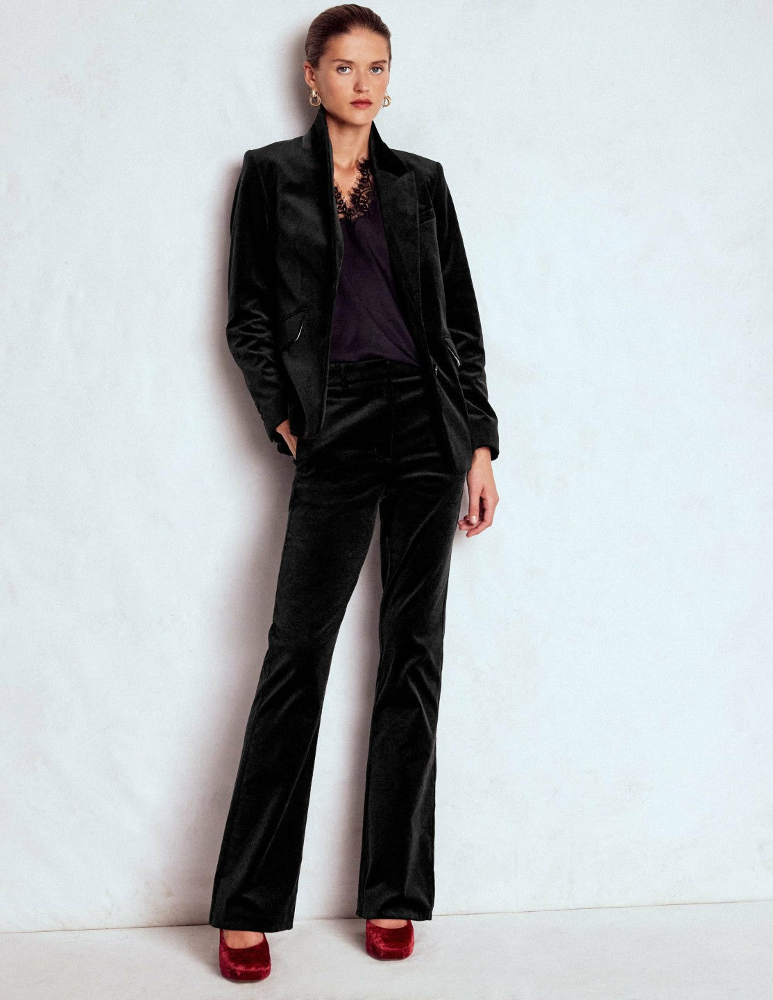 Fitted Velvet Flare Pants-Black / Boden Online