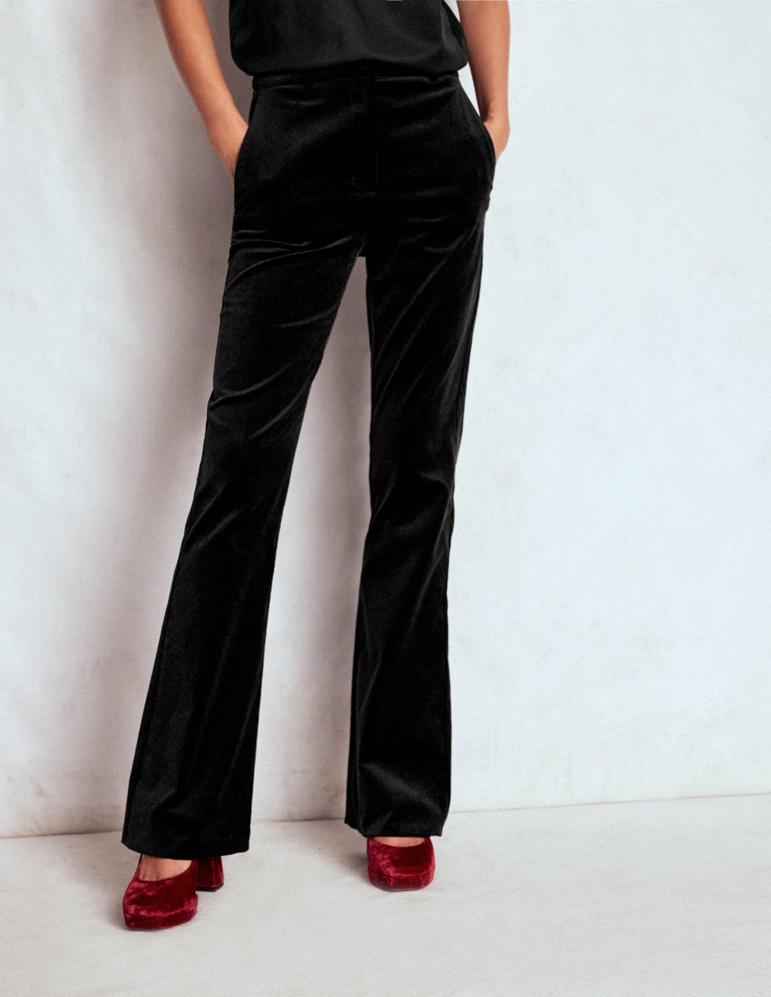 Fitted Velvet Flare Pants-Black / Boden Online