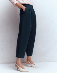 Pleat Barrel Leg Pants-Navy / Boden
