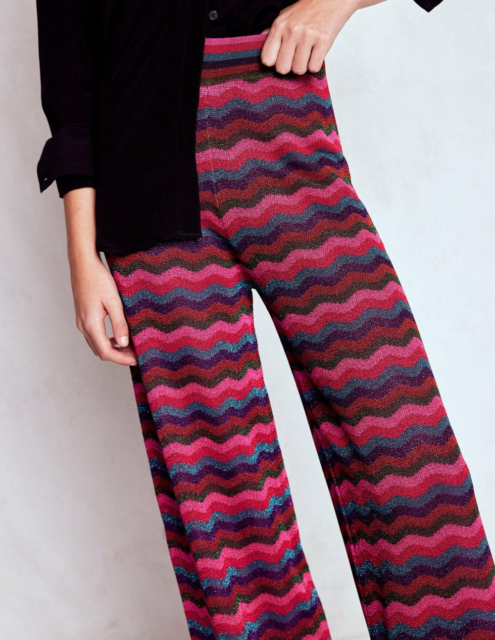 Jacquard Knitted Trousers-Jewel Toned Metallic Wave / Boden Discount