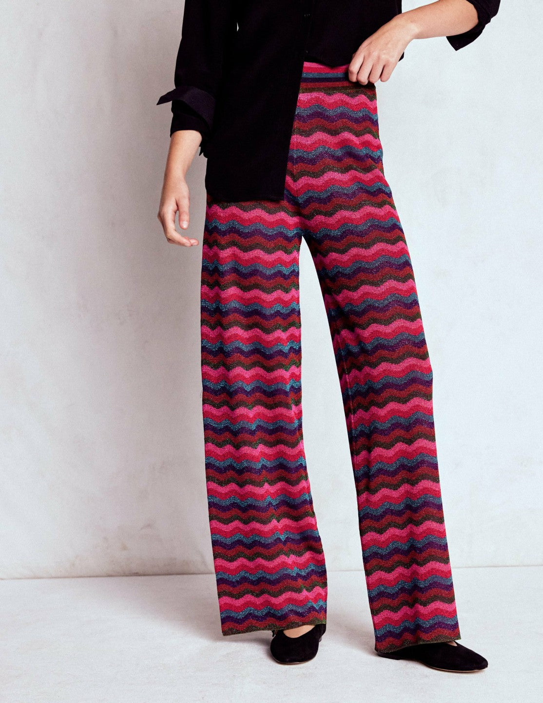 Jacquard Knitted Trousers-Jewel Toned Metallic Wave / Boden Discount