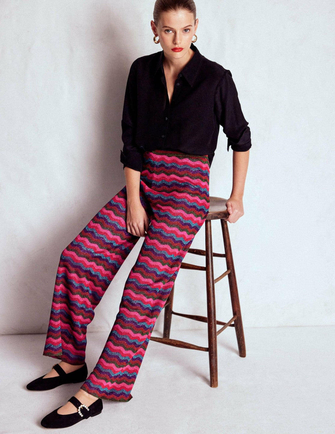 Jacquard Knitted Trousers-Jewel Toned Metallic Wave / Boden Discount