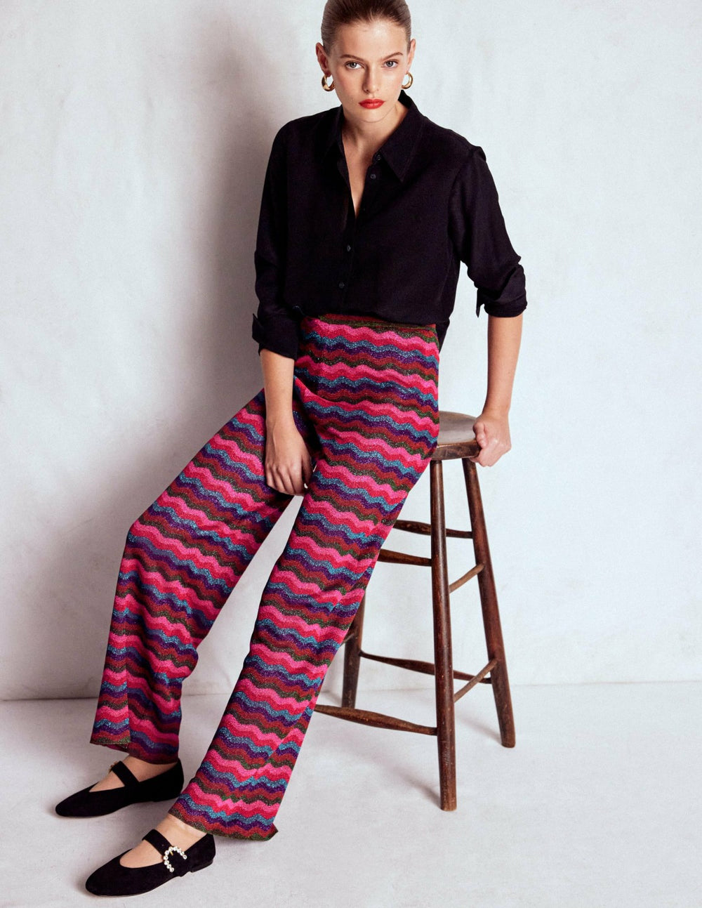 Jacquard Knitted Trousers-Jewel Toned Metallic Wave / Boden Discount