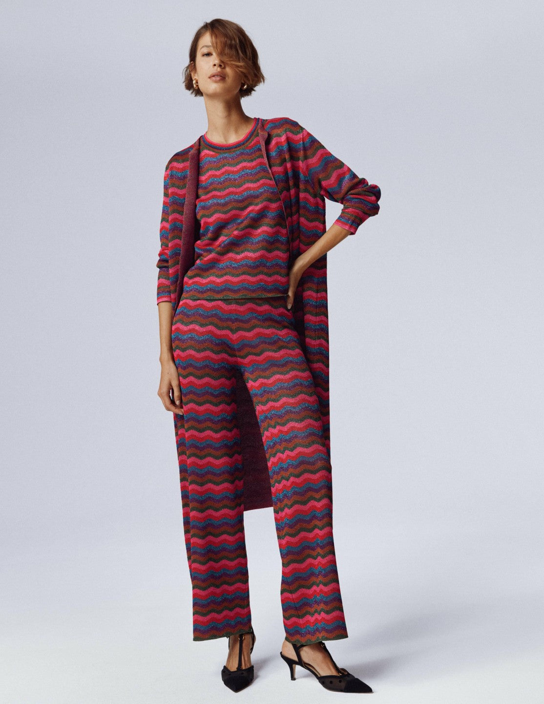 Jacquard Knitted Trousers-Jewel Toned Metallic Wave / Boden Discount