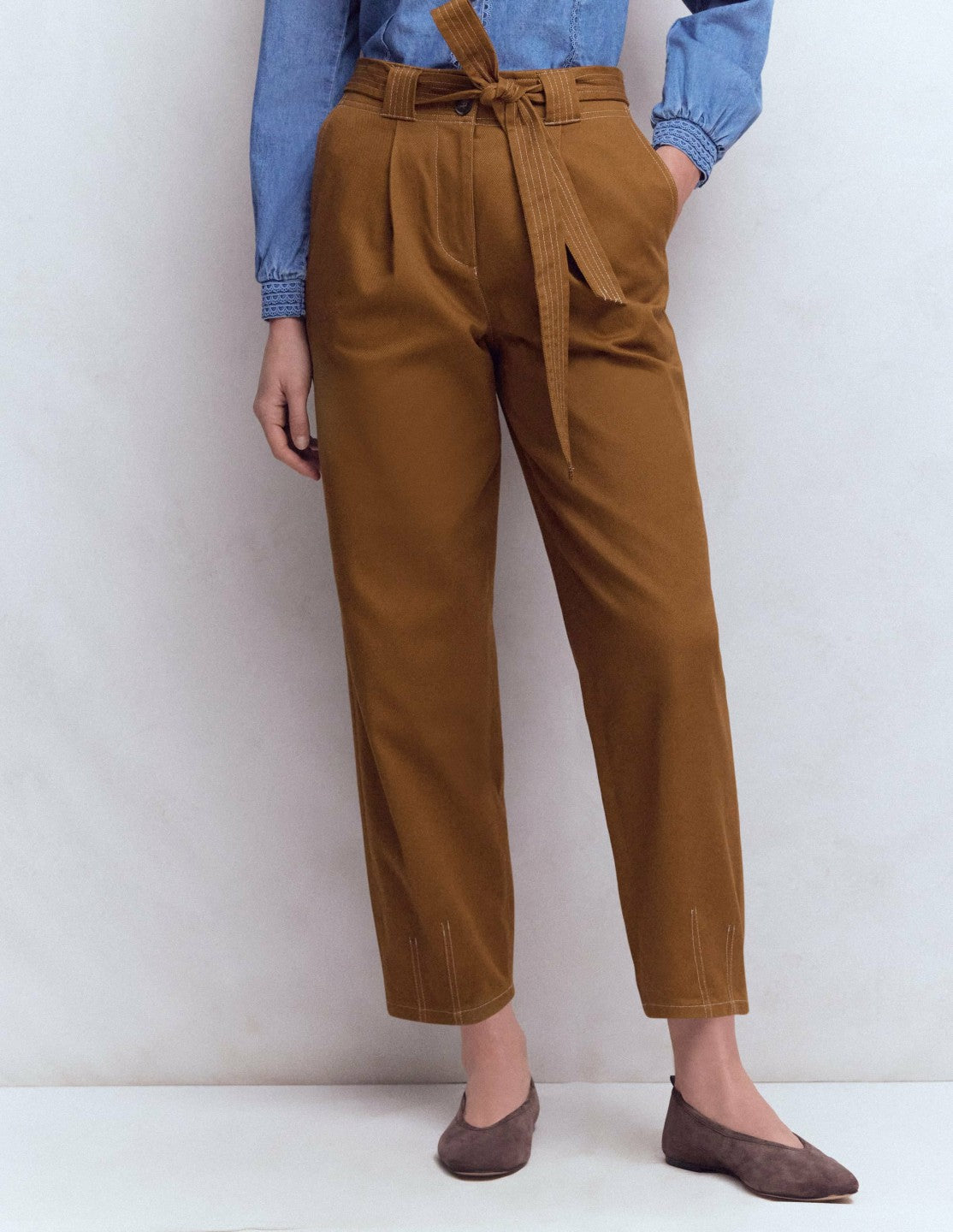 Belted Barrel Leg Pants-GINGERBREAD / Boden On sale