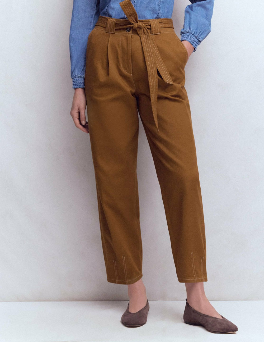 Belted Barrel Leg Pants-GINGERBREAD / Boden On sale