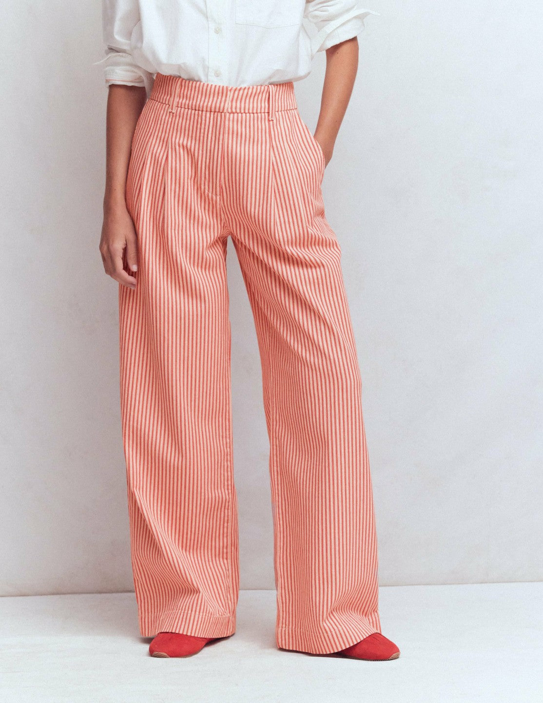 Kensington Wide Leg Pants-Red Ticking Stripe / Boden Sale