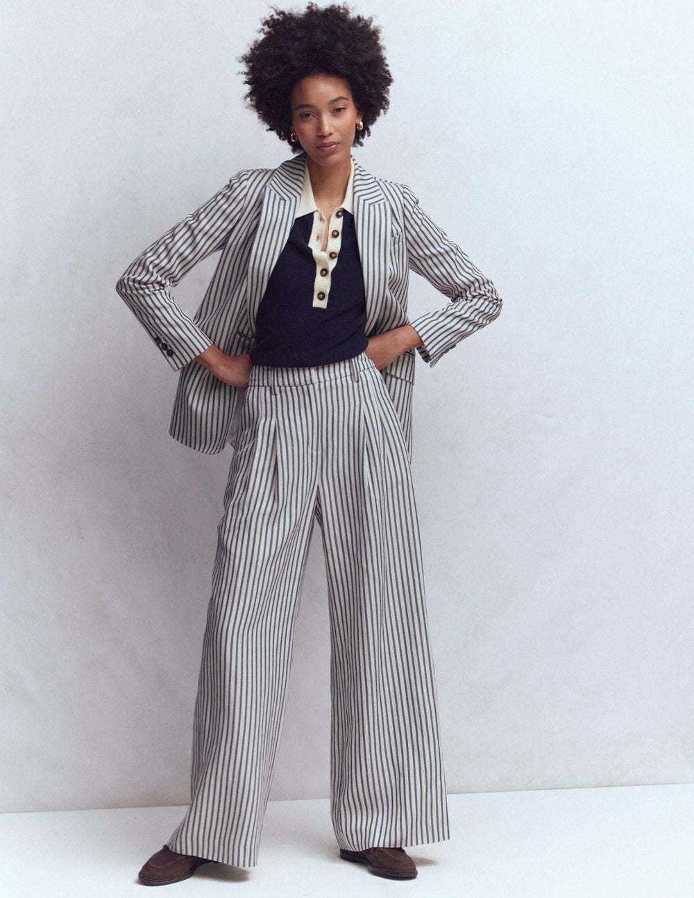Kensington Wide Leg Pants-Blue and Ivory Stripe / Boden Online