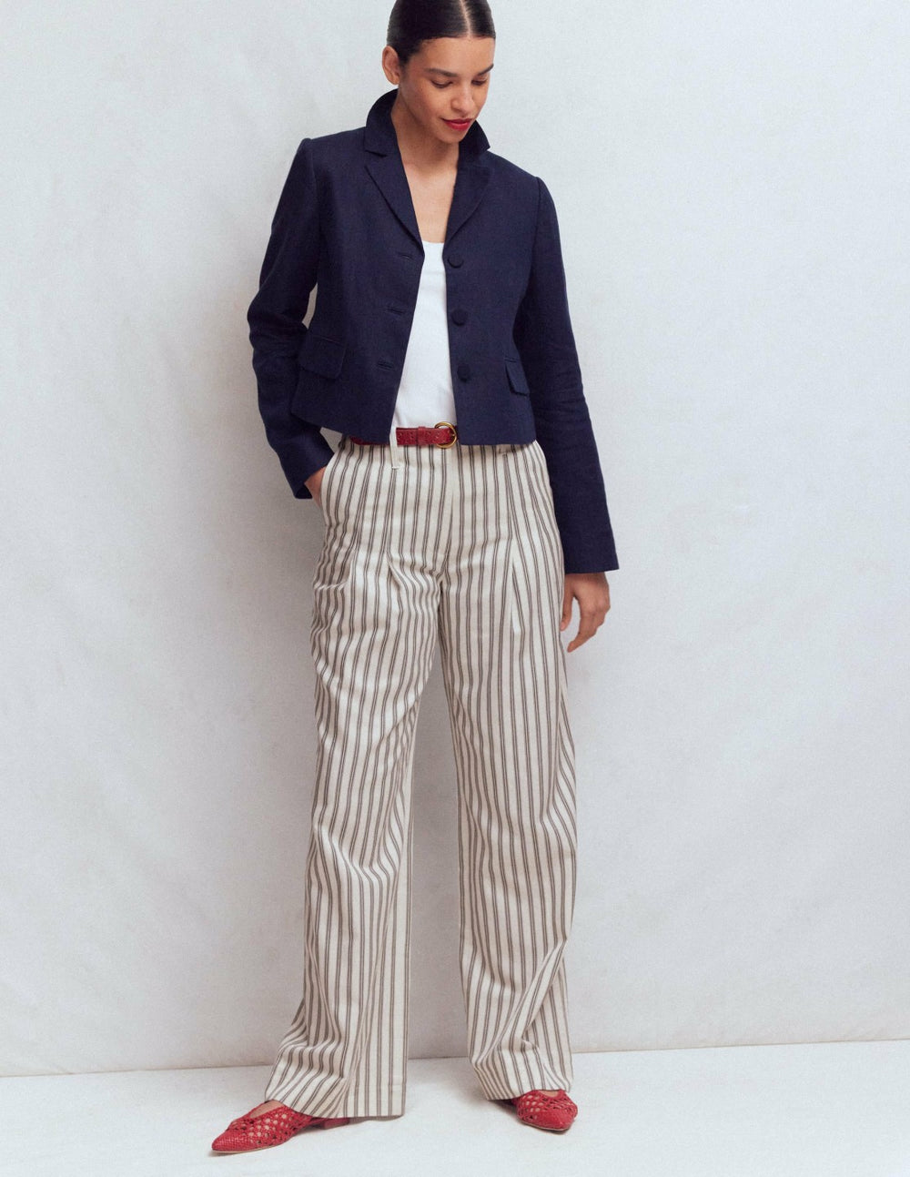 Mayfair Tailored Pants-Ivory, Navy Stripe / Boden Outlet