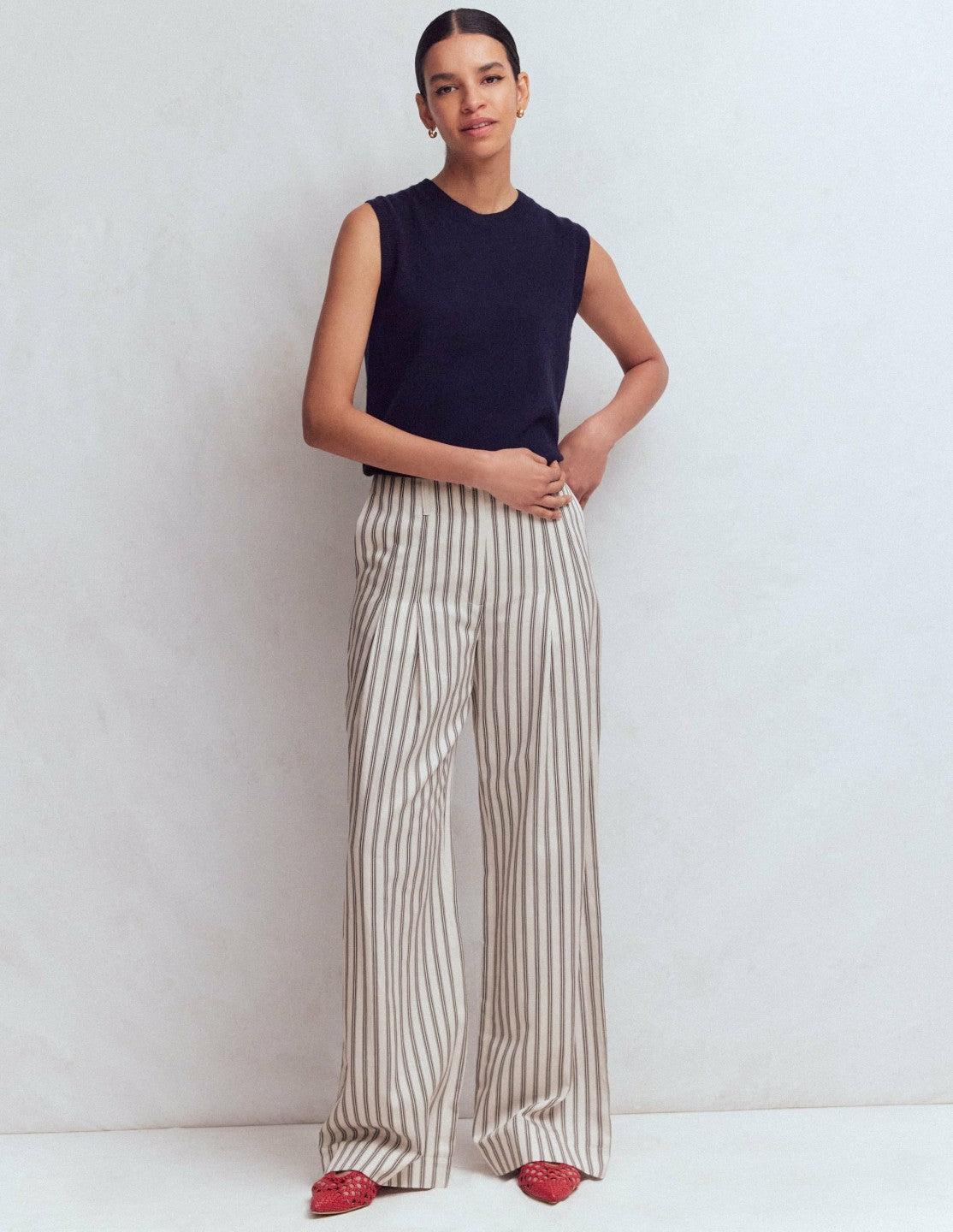 Mayfair Tailored Pants-Ivory, Navy Stripe / Boden Outlet