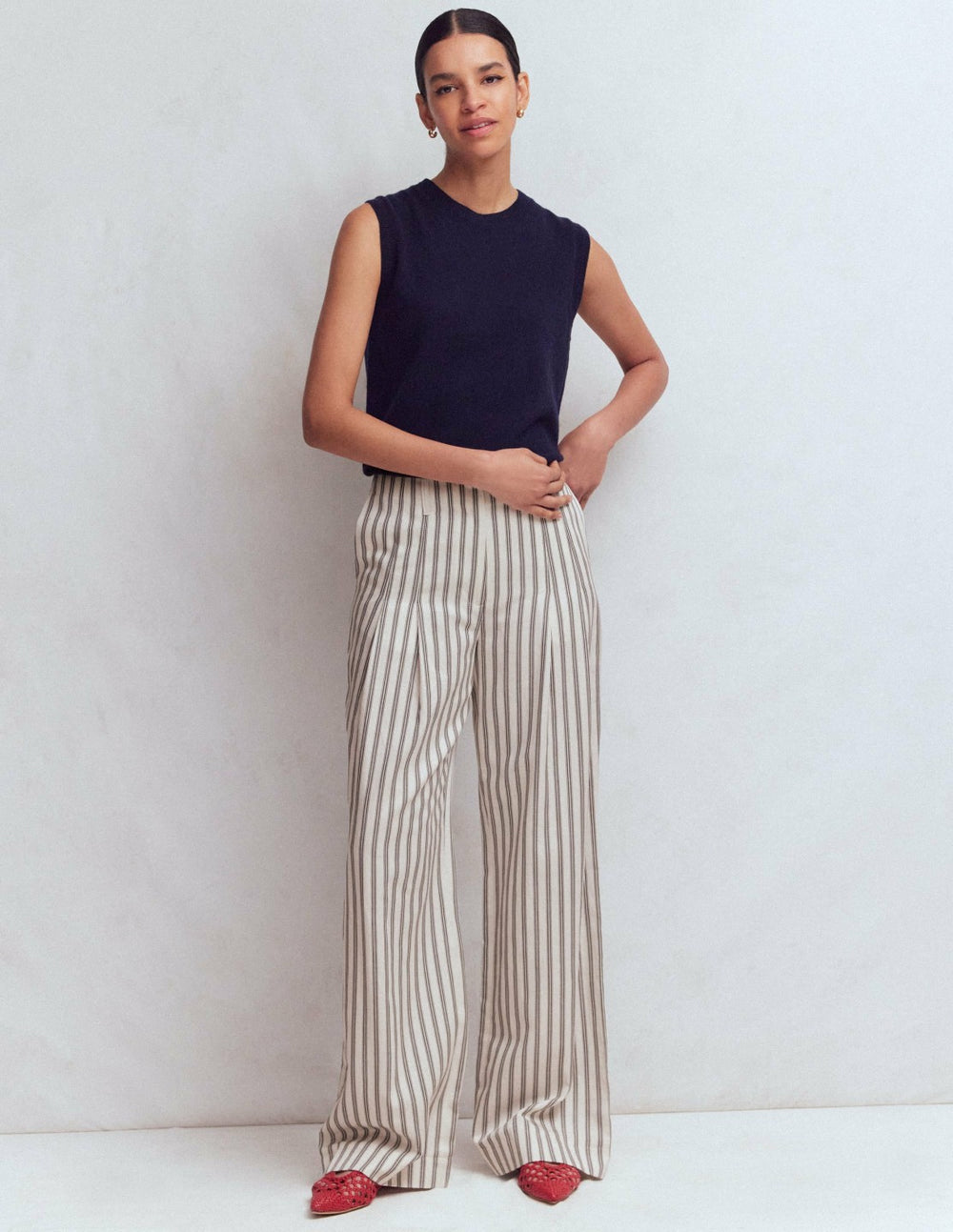 Mayfair Tailored Pants-Ivory, Navy Stripe / Boden Outlet