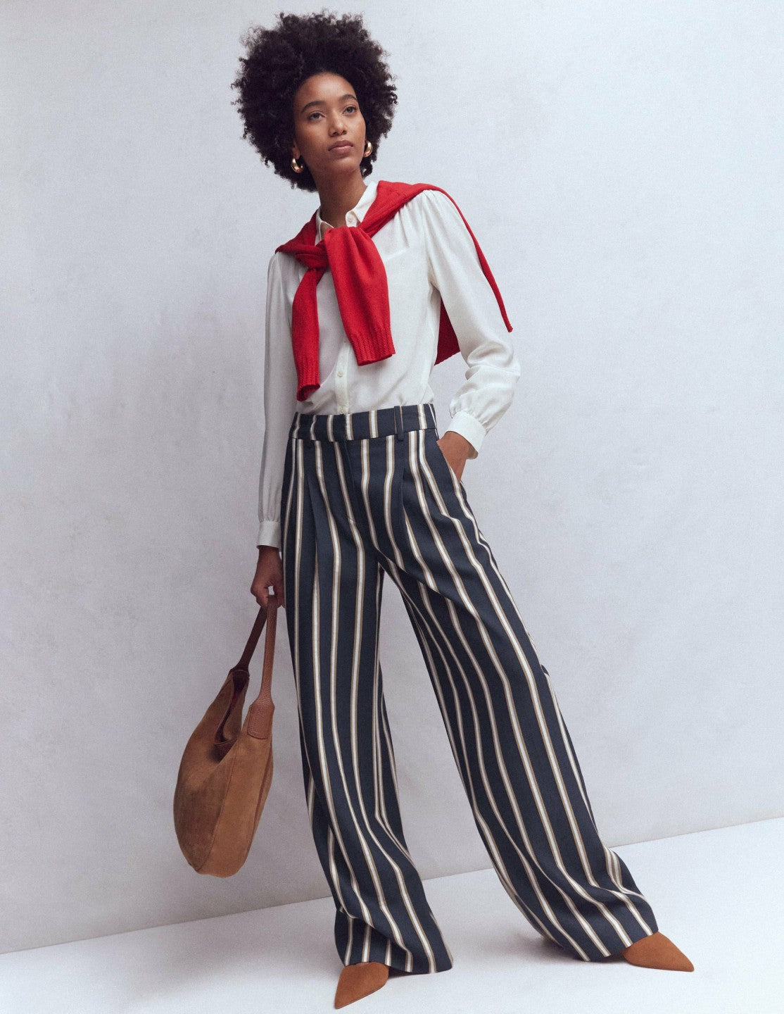 Kensington Tailored Pants-Navy Camel Tram Stripe / Boden On sale