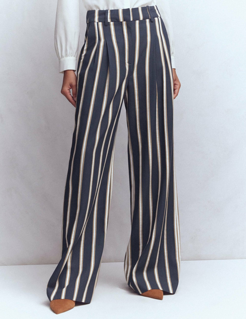 Kensington Tailored Pants-Navy Camel Tram Stripe / Boden On sale