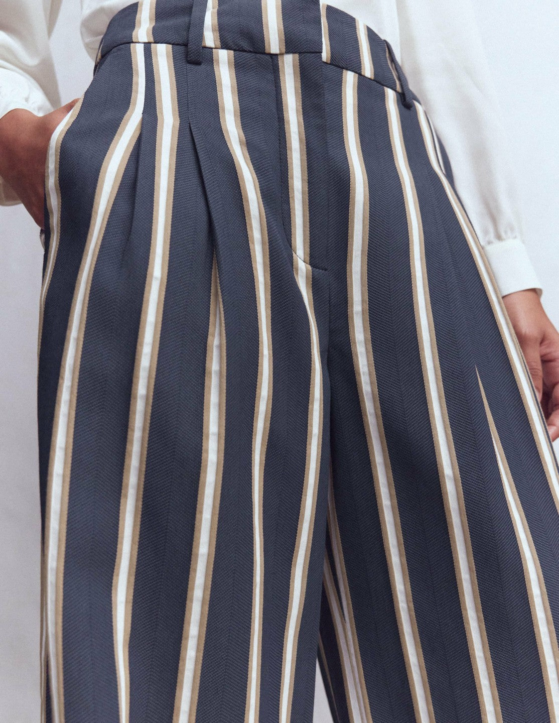 Kensington Tailored Pants-Navy Camel Tram Stripe / Boden On sale