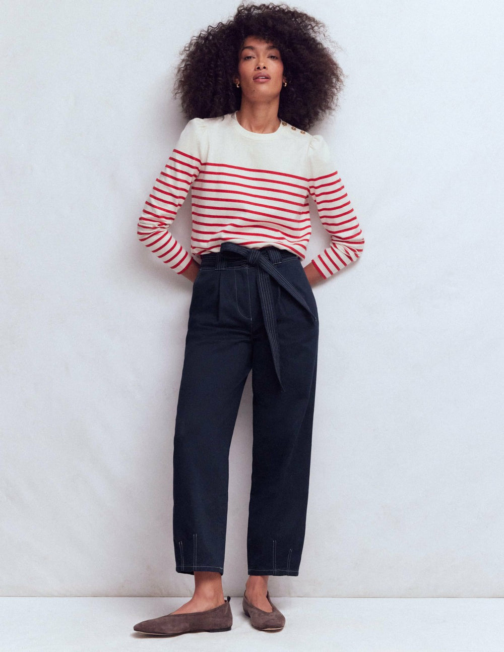 Belted Barrel Leg Pants-Navy / Boden Online