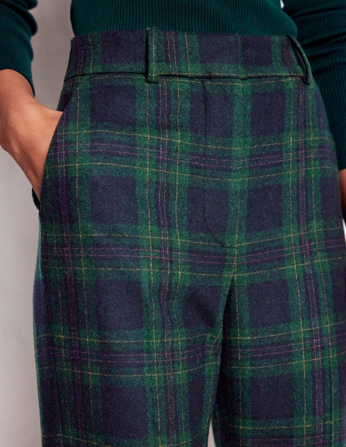 Canonbury Wool Pants-Navy and Green Tonal Check / Boden Discount