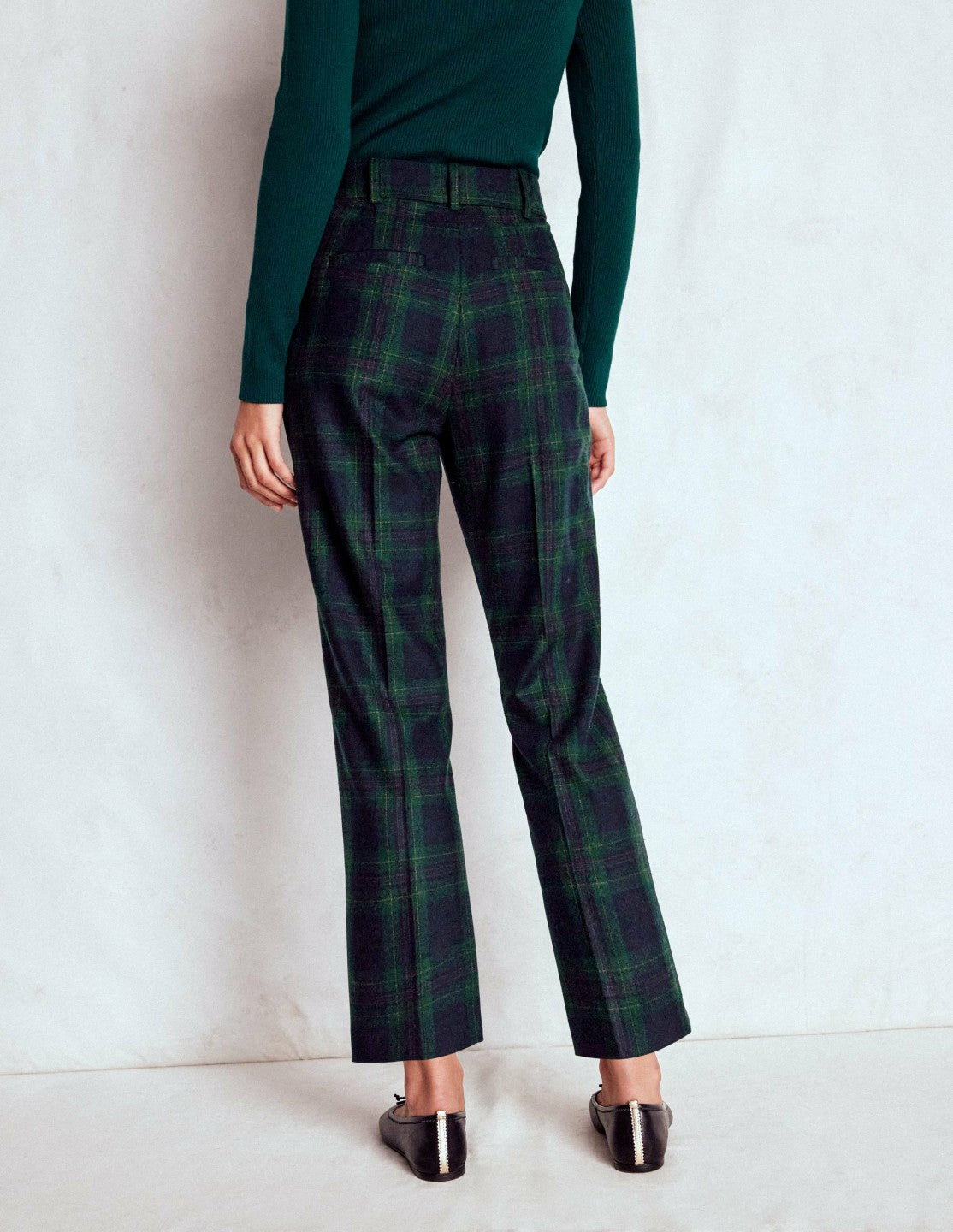 Canonbury Wool Pants-Navy and Green Tonal Check / Boden Discount