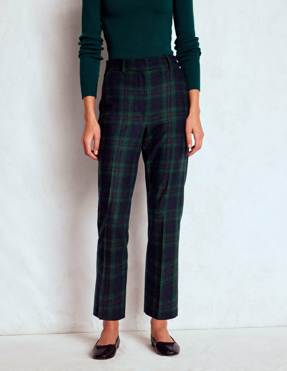 Canonbury Wool Pants-Navy and Green Tonal Check / Boden Discount