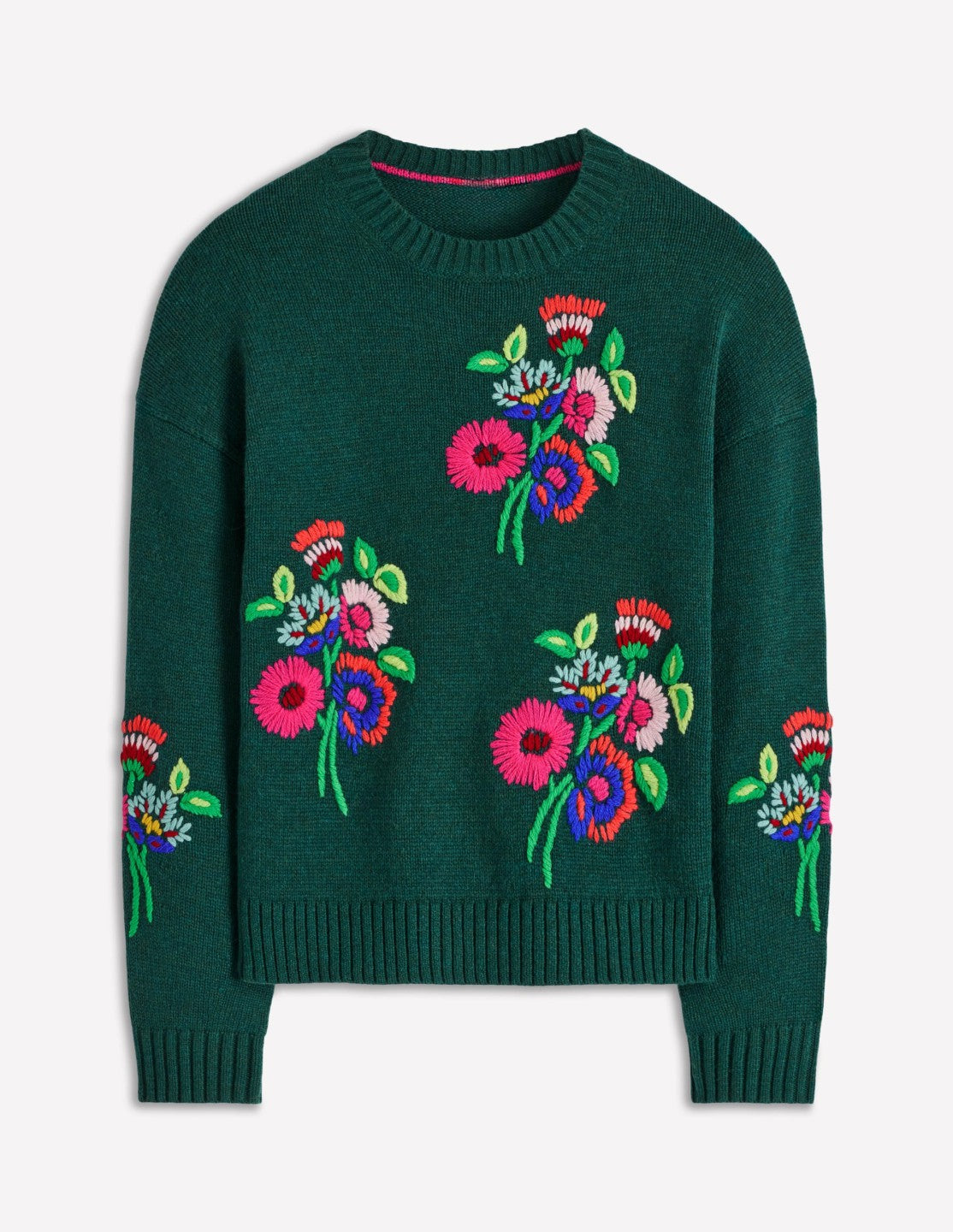 Natalie Embroidered Sweater-Emerald Night Bouquet / Boden