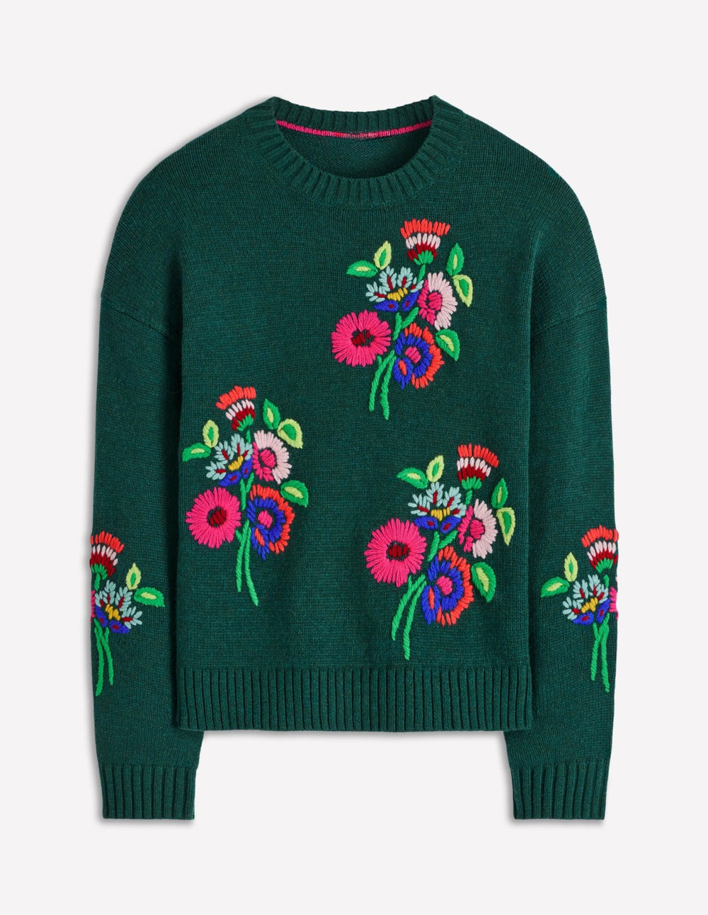 Natalie Embroidered Sweater-Emerald Night Bouquet / Boden