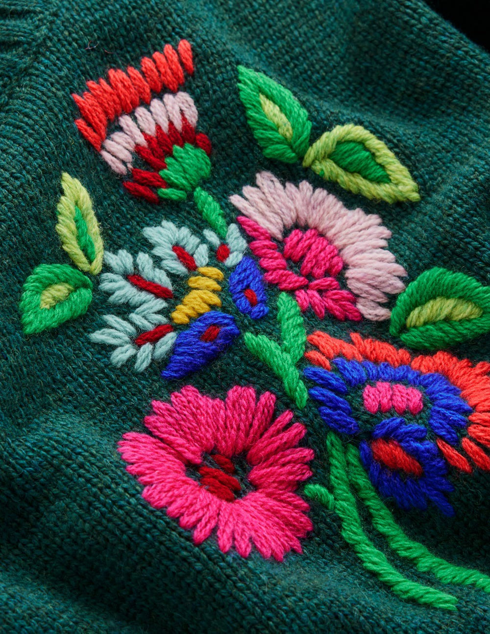 Natalie Embroidered Sweater-Emerald Night Bouquet / Boden
