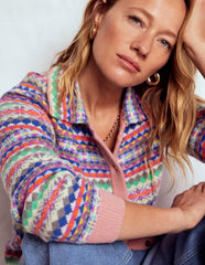 Edie Fair Isle Knitted Shirt-Pink Heritage Fair Isle / Boden Sale