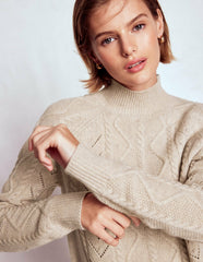 Marion Merino Rib Neck Sweater-Barley Cable / Boden Online