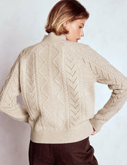 Marion Merino Rib Neck Sweater-Barley Cable / Boden Online