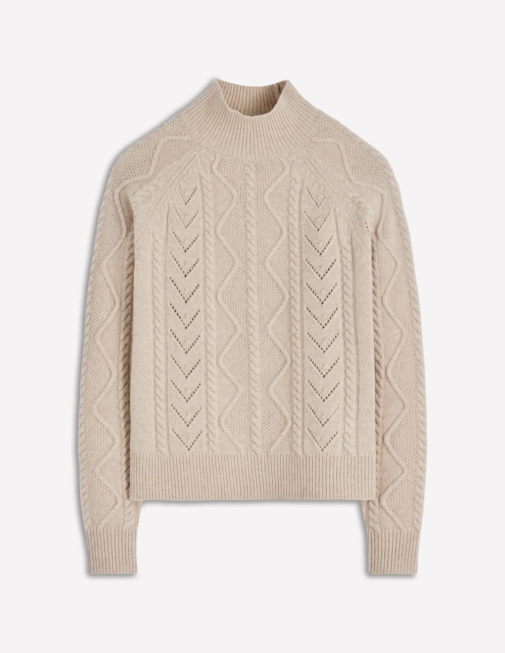 Marion Merino Rib Neck Sweater-Barley Cable / Boden Online