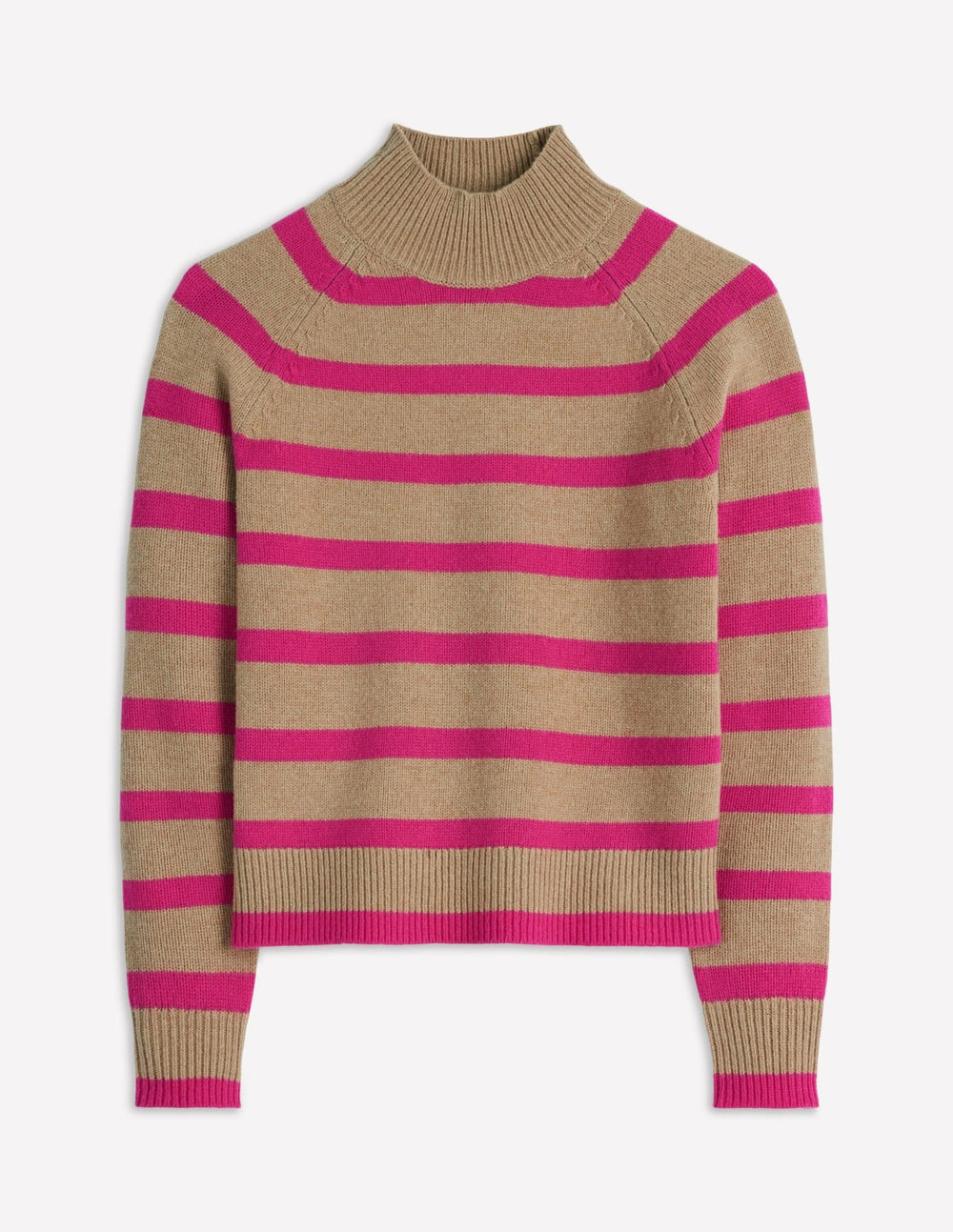 Marion Merino Rib Neck Sweater-Camel, Brilliant Pink Stripe / Boden Outlet