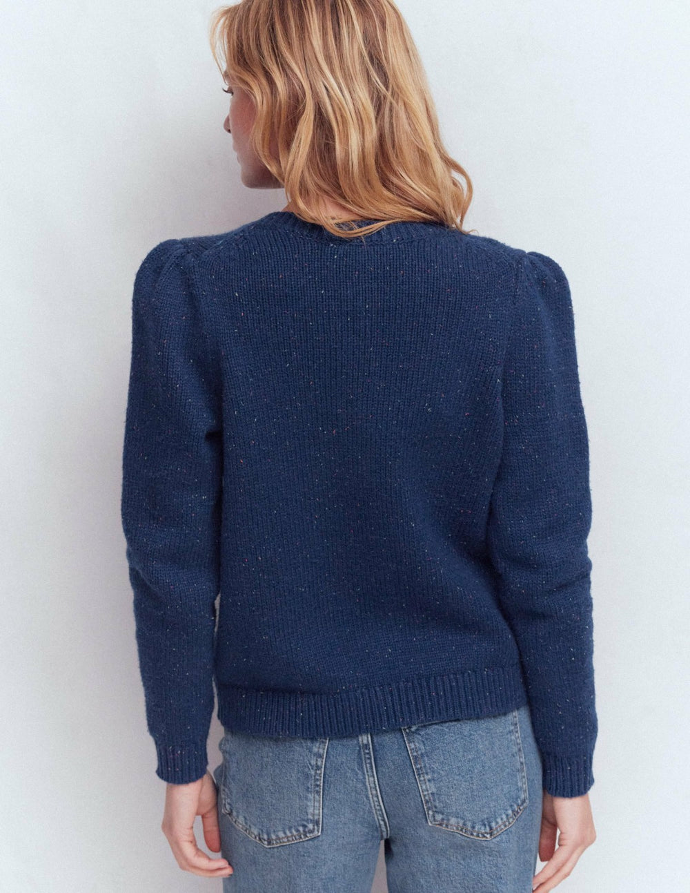 Davina Puff Sleeve Cardigan-Blue, Nep / Boden On sale