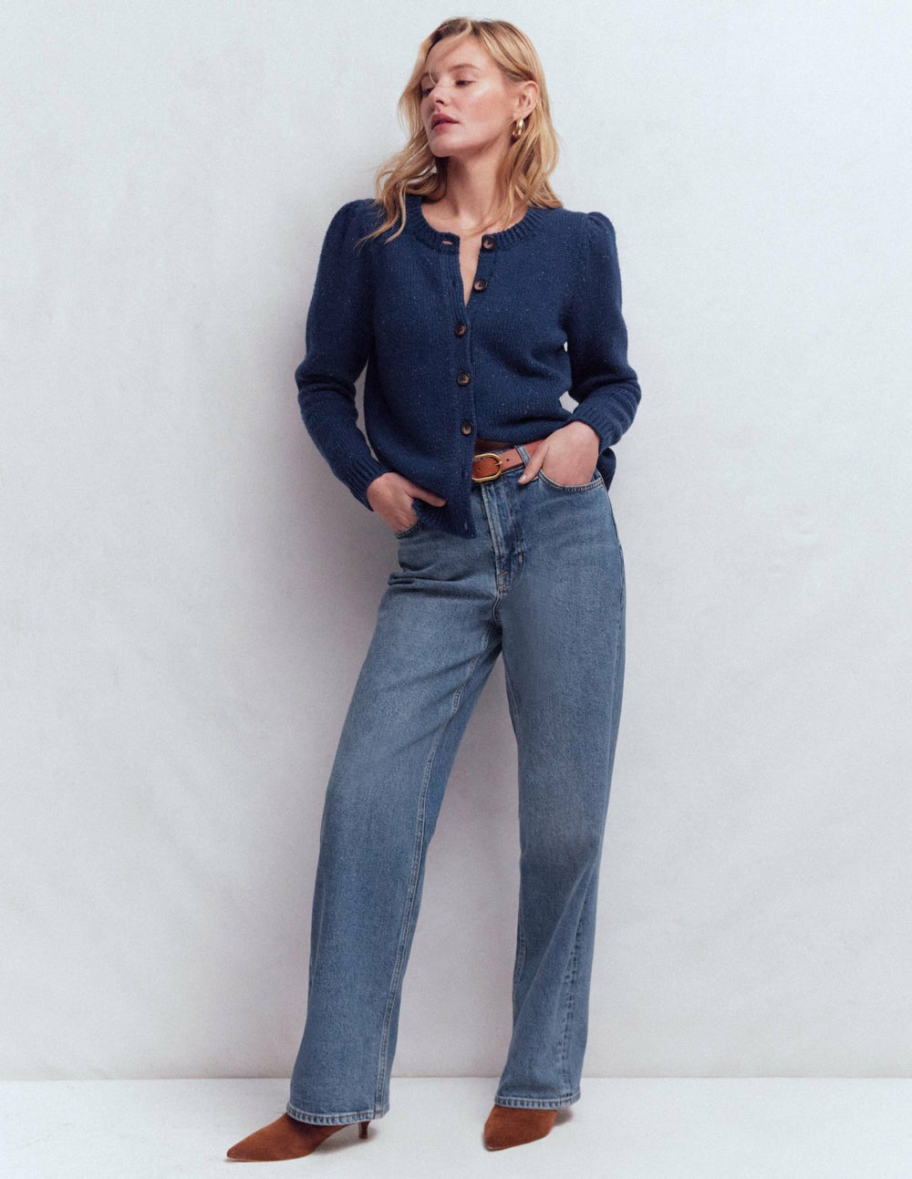 Davina Puff Sleeve Cardigan-Blue, Nep / Boden On sale