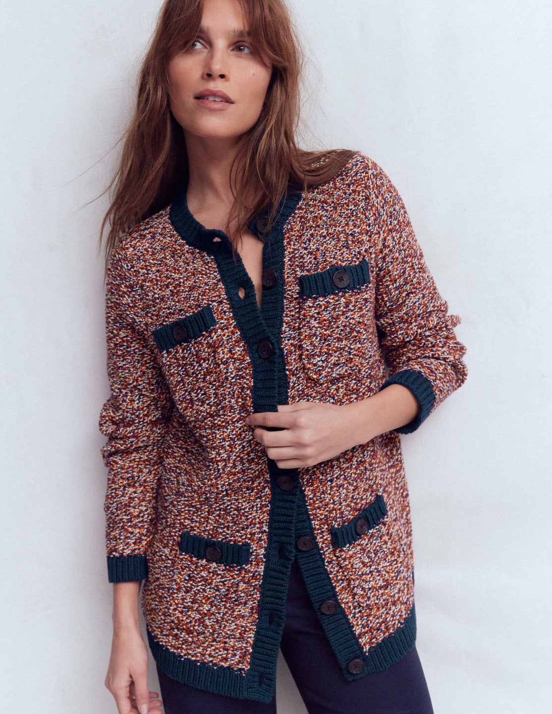 Textured Marl Cardigan-Navy/ Red Marl / Boden us