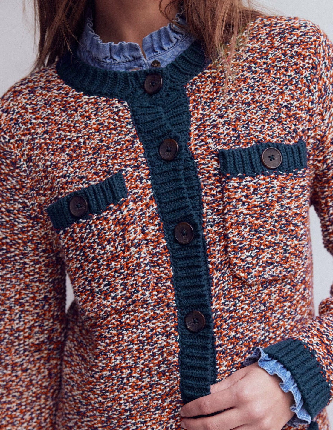 Textured Marl Cardigan-Navy/ Red Marl / Boden us
