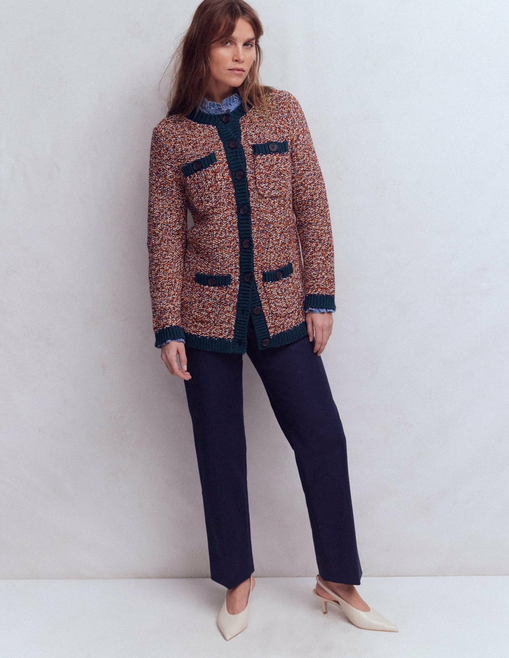 Textured Marl Cardigan-Navy/ Red Marl / Boden us