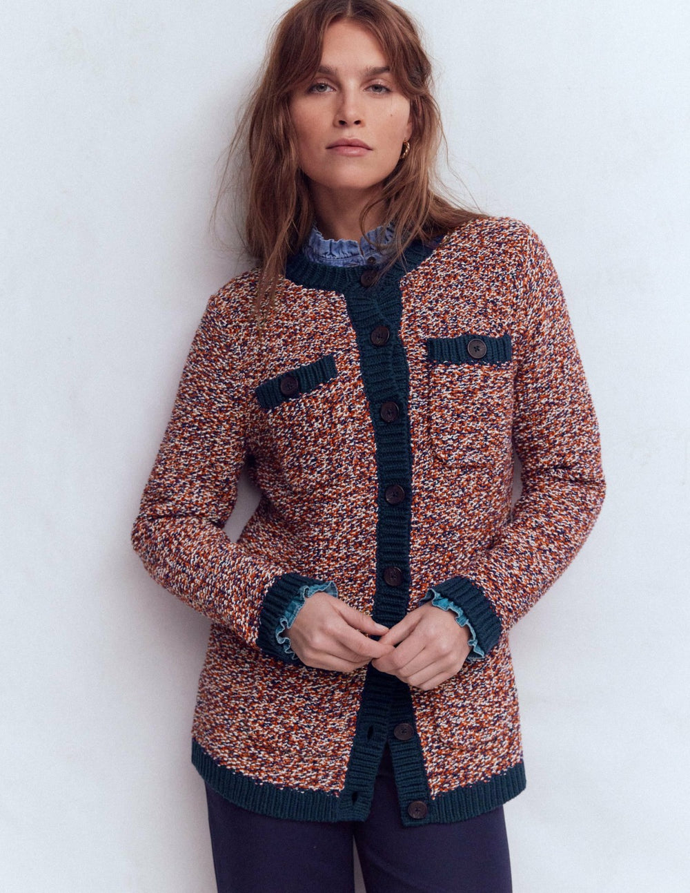 Textured Marl Cardigan-Navy/ Red Marl / Boden us