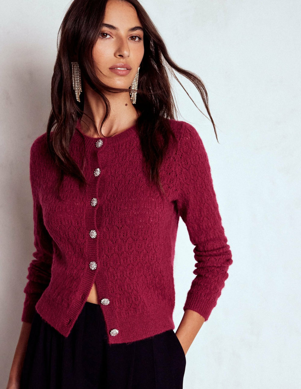 Jewel Button Cardigan-Ruby Red / Boden